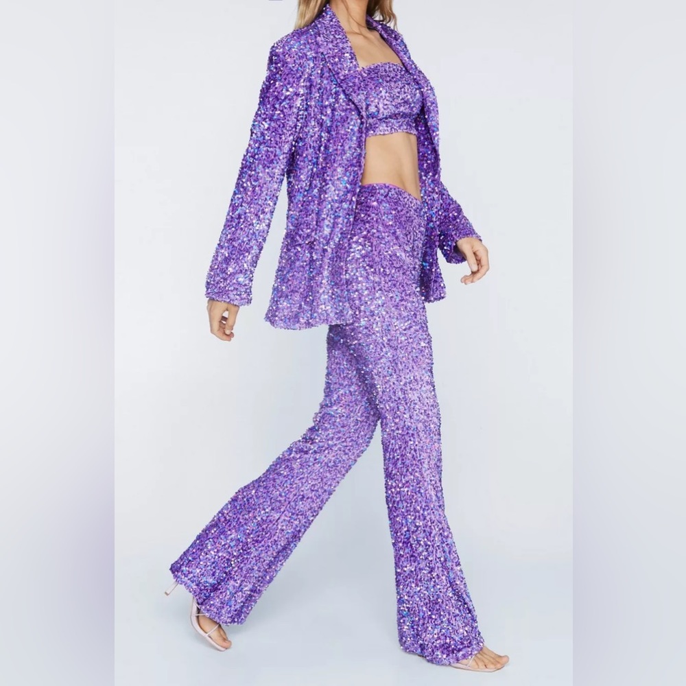 Velvet sequin bell bottom pants